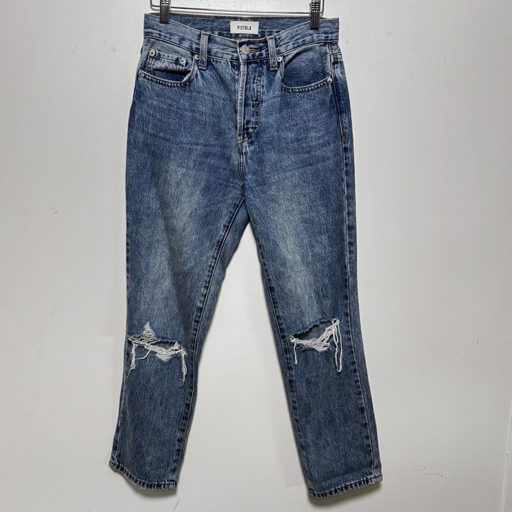 Pistola Distressed Straight Leg Jeans Women 25 Blue High Rise Ripped Denim P6883